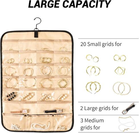 Hanging Jewelry Organizer for Closet - Necklace Earring Sunglasses Tie Holder Organizer with Dustproof Cover and Rotating Metal Hook - Jewelry Storage Display Stand 1 Piece, Large, Black in Saudi Arabia