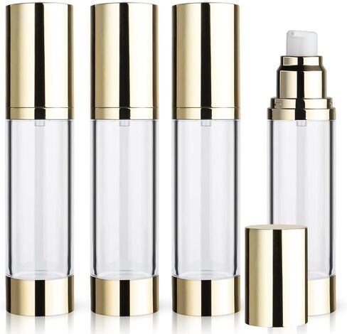 4 Pack 30ml/1oz Clear Airless Pump Bottle Plastic Vacuum Pump Press Container Empty Lotion Dispenser for Cream Toiletries Liquid Foundation Cosmetic Sample Travel - Gold in Saudi Arabia