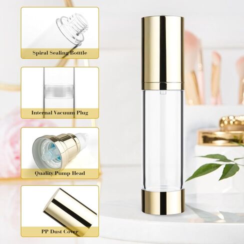 4 Pack 30ml/1oz Clear Airless Pump Bottle Plastic Vacuum Pump Press Container Empty Lotion Dispenser for Cream Toiletries Liquid Foundation Cosmetic Sample Travel - Gold in Saudi Arabia