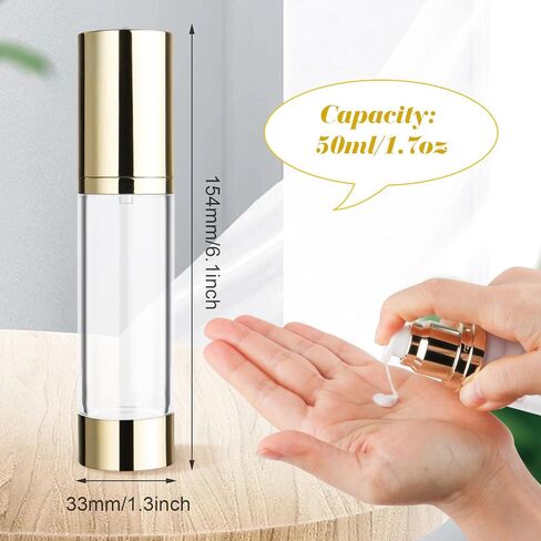 4 Pack 30ml/1oz Clear Airless Pump Bottle Plastic Vacuum Pump Press Container Empty Lotion Dispenser for Cream Toiletries Liquid Foundation Cosmetic Sample Travel - Gold in Saudi Arabia