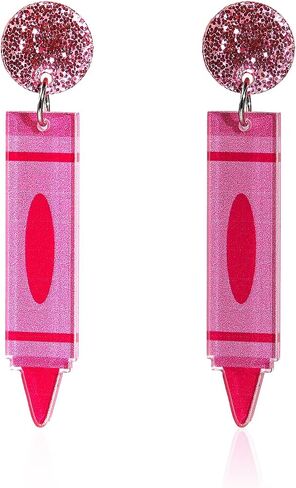 Cute Crayon Teachers Earrings for Women Girls Funny Pencil Book Acrylic Wooden Drop Dangle Earrings Set for Teachers Appreciation Day Back to School Creative Jewelry Gifts in Saudi Arabia