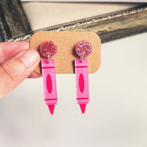 Cute Crayon Teachers Earrings for Women Girls Funny Pencil Book Acrylic Wooden Drop Dangle Earrings Set for Teachers Appreciation Day Back to School Creative Jewelry Gifts in Saudi Arabia
