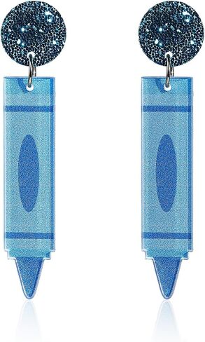 Cute Crayon Teachers Earrings for Women Girls Funny Pencil Book Acrylic Wooden Drop Dangle Earrings Set for Teachers Appreciation Day Back to School Creative Jewelry Gifts in Saudi Arabia
