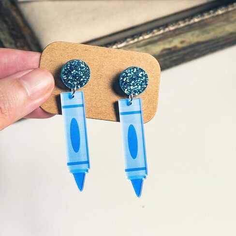 Cute Crayon Teachers Earrings for Women Girls Funny Pencil Book Acrylic Wooden Drop Dangle Earrings Set for Teachers Appreciation Day Back to School Creative Jewelry Gifts in Saudi Arabia