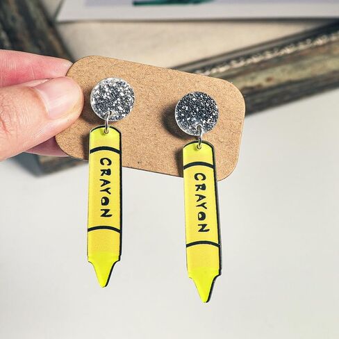 Cute Crayon Teachers Earrings for Women Girls Funny Pencil Book Acrylic Wooden Drop Dangle Earrings Set for Teachers Appreciation Day Back to School Creative Jewelry Gifts in Saudi Arabia