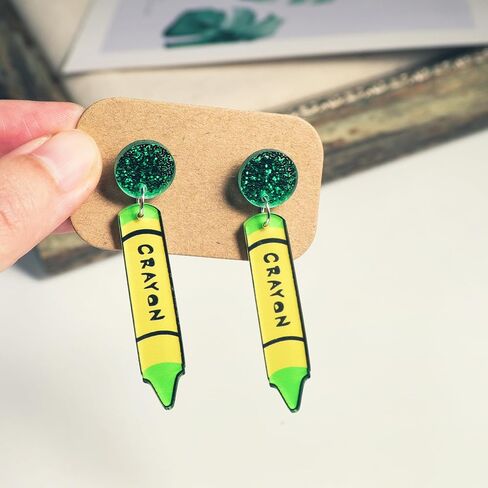 Cute Crayon Teachers Earrings for Women Girls Funny Pencil Book Acrylic Wooden Drop Dangle Earrings Set for Teachers Appreciation Day Back to School Creative Jewelry Gifts in Saudi Arabia
