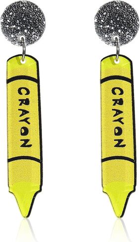 Cute Crayon Teachers Earrings for Women Girls Funny Pencil Book Acrylic Wooden Drop Dangle Earrings Set for Teachers Appreciation Day Back to School Creative Jewelry Gifts in Saudi Arabia