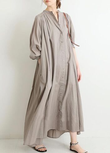 chouyatou Women's Loose Bishop Sleeve Maxi Shirt Dress Spring Summer Cotton Button Down Dress in Saudi Arabia
