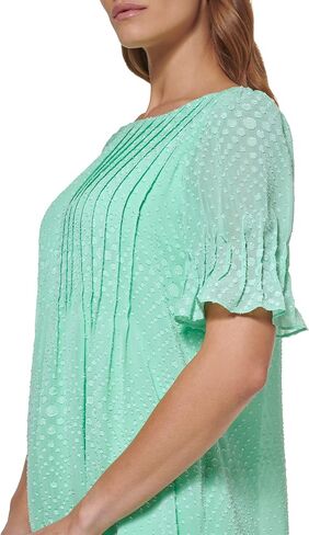 DKNY Women's Pleated Front Cinch Sleeve Flowy Dress in Saudi Arabia