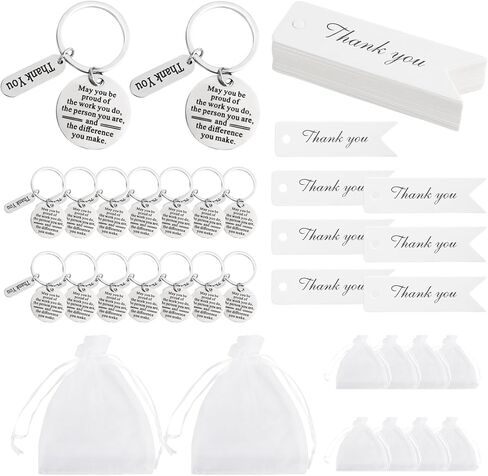150 PCS Employee Appreciation Gifts Bulk Include 50 Thank You Keychains, Inspirational Stainless Steel Keyrings with 50 Organza Bags and 50 Cards, Appreciation Gifts for Coworker Nurse in Saudi Arabia