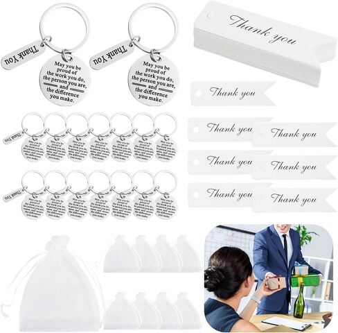 150 PCS Employee Appreciation Gifts Bulk Include 50 Thank You Keychains, Inspirational Stainless Steel Keyrings with 50 Organza Bags and 50 Cards, Appreciation Gifts for Coworker Nurse in Saudi Arabia