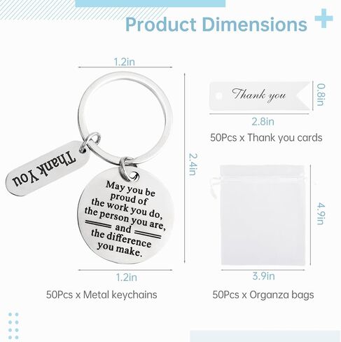 150 PCS Employee Appreciation Gifts Bulk Include 50 Thank You Keychains, Inspirational Stainless Steel Keyrings with 50 Organza Bags and 50 Cards, Appreciation Gifts for Coworker Nurse in Saudi Arabia
