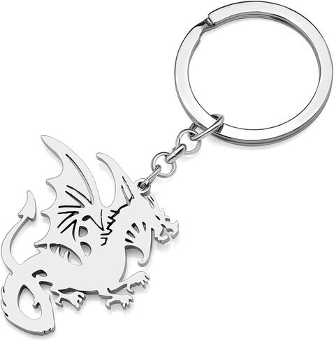 Funny Dragon Keychain Wallet Car Key Ornament Stainless Steel Fantasy Dinosaur Keyring Charms for Women Girls Gifts in Saudi Arabia
