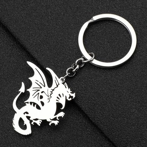 Funny Dragon Keychain Wallet Car Key Ornament Stainless Steel Fantasy Dinosaur Keyring Charms for Women Girls Gifts in Saudi Arabia