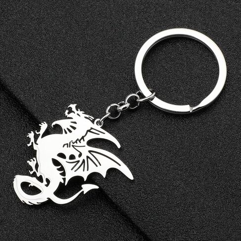 Funny Dragon Keychain Wallet Car Key Ornament Stainless Steel Fantasy Dinosaur Keyring Charms for Women Girls Gifts in Saudi Arabia
