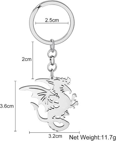 Funny Dragon Keychain Wallet Car Key Ornament Stainless Steel Fantasy Dinosaur Keyring Charms for Women Girls Gifts in Saudi Arabia