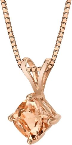 PEORA Genuine Morganite Pendant for Women 14K Rose Gold, Classic Solitaire, AAA Grade Cushion Cut, 6mm, 1 Carat total in Saudi Arabia