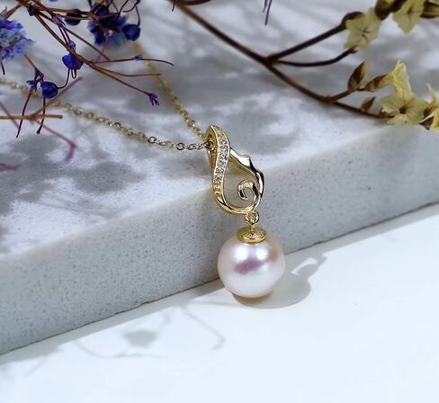 14k Gold Wing Pearl Pendant Necklace for Women, Fine Jewelry Gifts for Her, Anniversary Present for Wife/Girlfriend, 18" in Saudi Arabia