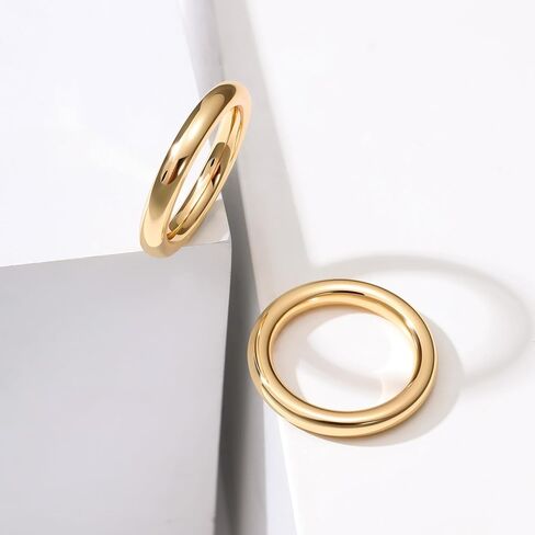 3mm Rings for Women Girls 14K Real Gold Plated Round Edged Ring Non Tarnish Minimalism ring Cute Stacking Thumb Pinky Band Size 5 to 10 Gold and Silver 1PC/2PCS in Saudi Arabia