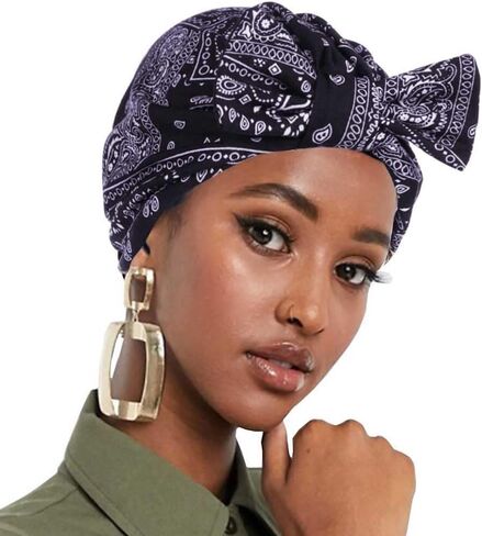YBSHIN African Pre-Tied Bow Bowknot Headwrap Black Turban Bonnet Beanie Cap Headband Headwear for Women and Girls in Kuwait
