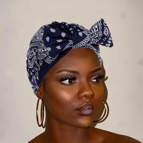 YBSHIN African Pre-Tied Bow Bowknot Headwrap Black Turban Bonnet Beanie Cap Headband Headwear for Women and Girls in Kuwait