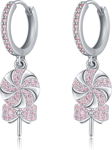 HUKKUN Lollipop Earrings Sterling Silver Pink Lollipop Candy Pendant Drop Earrings Valentine Jewelry Valentine's Day Gift for Women Girls in Saudi Arabia