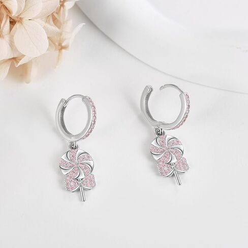 HUKKUN Lollipop Earrings Sterling Silver Pink Lollipop Candy Pendant Drop Earrings Valentine Jewelry Valentine's Day Gift for Women Girls in Saudi Arabia