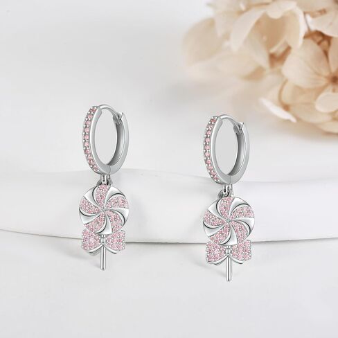 HUKKUN Lollipop Earrings Sterling Silver Pink Lollipop Candy Pendant Drop Earrings Valentine Jewelry Valentine's Day Gift for Women Girls in Saudi Arabia