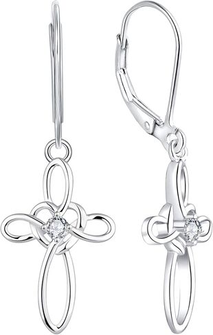YL Celtic Knot Cross Earrings Sterling Silver Dangle Drop Earrings Birthstones Heart Religious Leverback Jewelry for Women in Saudi Arabia