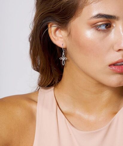 YL Celtic Knot Cross Earrings Sterling Silver Dangle Drop Earrings Birthstones Heart Religious Leverback Jewelry for Women in Saudi Arabia
