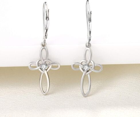 YL Celtic Knot Cross Earrings Sterling Silver Dangle Drop Earrings Birthstones Heart Religious Leverback Jewelry for Women in Saudi Arabia