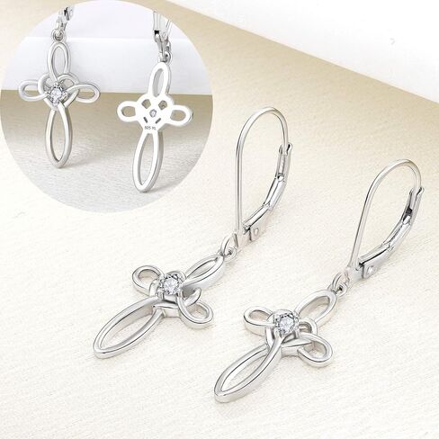 YL Celtic Knot Cross Earrings Sterling Silver Dangle Drop Earrings Birthstones Heart Religious Leverback Jewelry for Women in Saudi Arabia