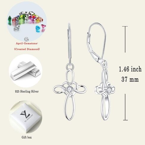 YL Celtic Knot Cross Earrings Sterling Silver Dangle Drop Earrings Birthstones Heart Religious Leverback Jewelry for Women in Saudi Arabia