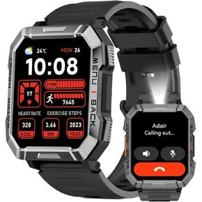 Military Smart Watch for Men 100 Days Battery (Call Receive/Dial), 2.01" HD+ Outdoor Sports Tactical Watch with Flashlight Heart Rate/Blood Oxygen/Sleep Monitor, Compatible with iPhone/Android Phones