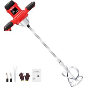 Cement Mixer, 2100W Handheld Electric Concrete Mixer, Portable Mortar Mixer with 6 Adjustable Speed, 110V Mud Mixer Machine Drill Tool for Paint Mortar Fodder Mixing Drywall Grout Plaster (Red)