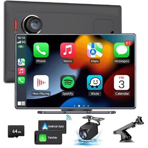 1080P Backup Camera for Car with 9" Wireless Apple Carplay & Android Auto Touch Screen, Car Audio Receivers with 4K Dash Cam, Bluetooth Handsfree Call/GPS/Mirror Link/Voice Control/G-Sensor in Kuwait
