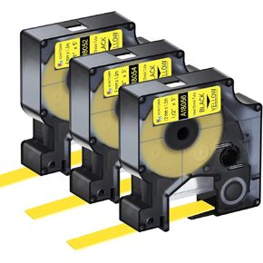 3PK Compatible for Dymo Heat Shrink Tube Label 18052 18054 18056 1/4" 3/8" 1/2" Black on Yellow Tape for Cables Wires use in Rhino 4200 5200 5000 6000 Industrial Label Maker