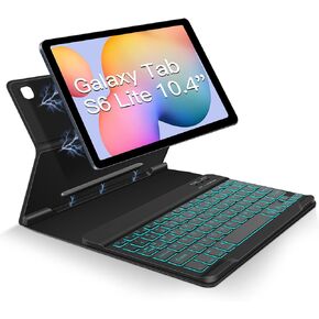 JUQITECH Backlit Keyboard Case for Samsung-Galaxy-Tab A8 10.5 2022, Strong Magnetic Book Cover Soft Case Detachable Wireless Keyboard for Tablet SM-X200/X205/X207 Kickstand Case, Magnetic S Pen Holder