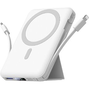 Azmuth for Magsafe Battery Pack, 10000mAh Magnetic Power Bank 22.5W PD Fast Charging with USB-C&Lighting Cable LED Display Wireless Portable Charger with Stand for iPhone 15/14/13/12/Pro/Pro Max-White