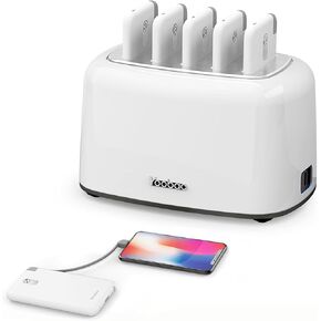 Yoobao Portable Charger Station with 5 Pack Shared Slim Power Banks Built-in Cable 10000mAh for iPhone, Family-Size Battery Pack Charging Dock Kit for Home Party Business Office Restaurant Pub