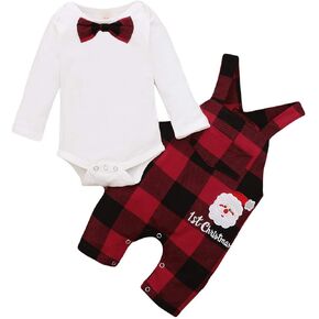 My First Christmas Baby Boy Girl Clothes 2PCs Outfit Set Santa Claus Christmas Overalls Clothing Set