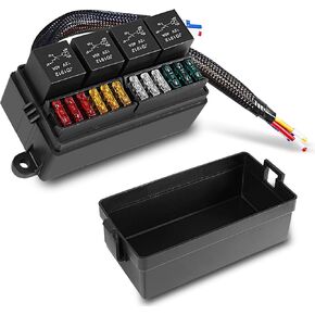 Pre-Wired Fuse Relay Box 12V Fuse and Relay Box with 11 Way ATC/ATO Blade Fuses and 6 Slot 4 Pin Relay Panel 12 Vlot Fuse Relay Block for Auto Car Boat Truck Marine Boat