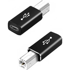 Type C Female to Printer Male Adapter, 2 Pack USB Type C to USB B Convert Connector Compatible with Printers, MIDI, Electric Pianos, Synthesizers Type-C Devices/laptops and More (Black)
