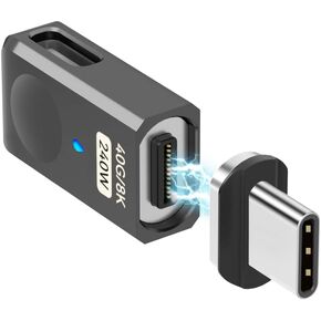 Magnetic USB Type C Adapter 40Gbps Side Port, 240W USB C Magnetic Adapter 24Pin Straight with 8K 60Hz for Thunderbolt 3/4, MacBook Pro/Air, Steam Deck, Quest 2, RoG Allyand More Type C Devices