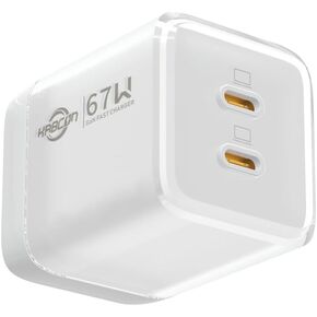 USB C Charger 67W, GaN 2 Port Compact Fast Wall Charger for MacBook Pro/Air, iPad Pro, Galaxy S23, Dell XPS 13, Note 20/10+, iPhone 15/Pro, Steam Deck, White
