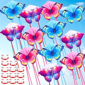 Poen 12 Pcs Large Kites for Kids 3.28 ft Butterfly Dragonfly Kites with 164ft Kite String, Beach Kite Bulk Easy to Fly for Beginners Outdoor Activities Family Trip