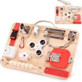 Potatomato Montessori Busy Board for Toddlers - Wooden Educational Fidget Toys - Autism Sensory Products - Activity Board for Kids Baby Boys Girls, ADHD- Fine Motor Kids Travel Toys