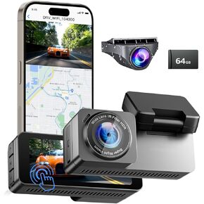 Dash Cam Front and Rear, 4K+1080P UHD Dual Dashcam, Dash Camera for Cars with 3.16"" IPS Touchscreen,Built-in WiFi GPS, 170° Wide Angle, 24H Parking Mode, WDR, Night Vision, Free 64GB Card