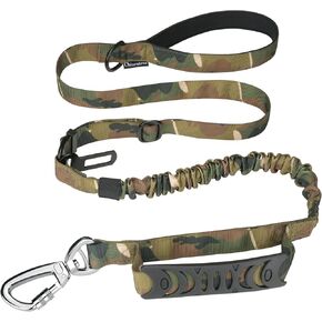 Tactical Dog Leash Heavy Duty, 4-6FT Shock Absorbing Bungee Dog Leash, Reflective Military Strong No Pull Dog Leash with 2 Padded Handle and Car Seatbelt for Medium Large Dogs, Teal
