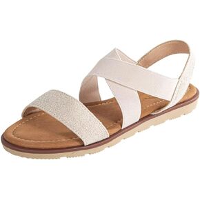 Women's Elastic Flat Sandals - Comfort Open Toe Elastic ankle strap Slip on Casual Walking Summer Shoes
